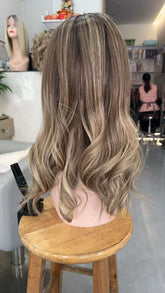 SULMY Brown Blonde Highlights Long Wigs for White Women 100% Human Hair